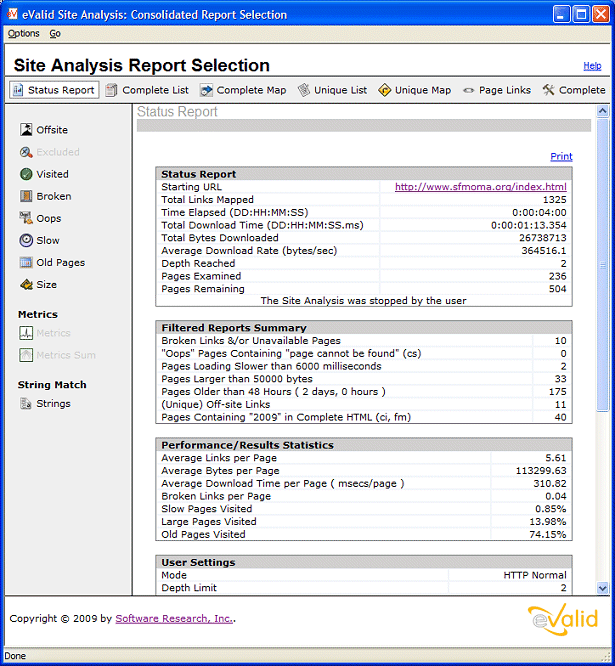 Summary Report.